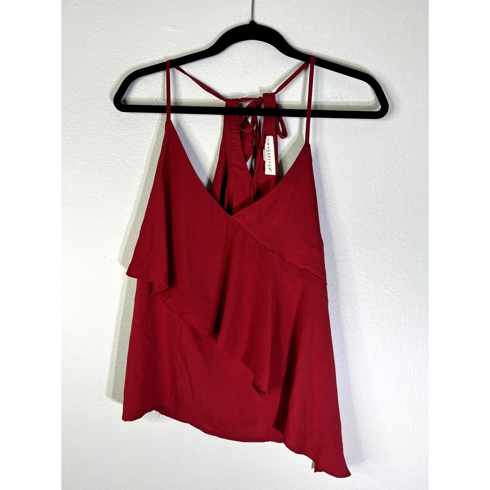 Lovestitch Cami Women S Red Ruffle Halter Tie Back Boho Tank Top I-12272W-PSW